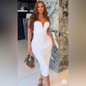 Fashion Nova White Strapless Ribbed Midi Dress